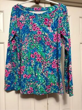 Lilly Pulitzer Floral Boatneck Long-Sleeve Top - Blue & Pink